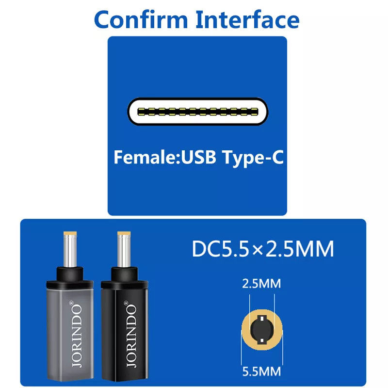 100W USB Tip C Dişi - DC 5.5x2.5mm Erkek PD Konektörü Hızlı Hızlı Şarj