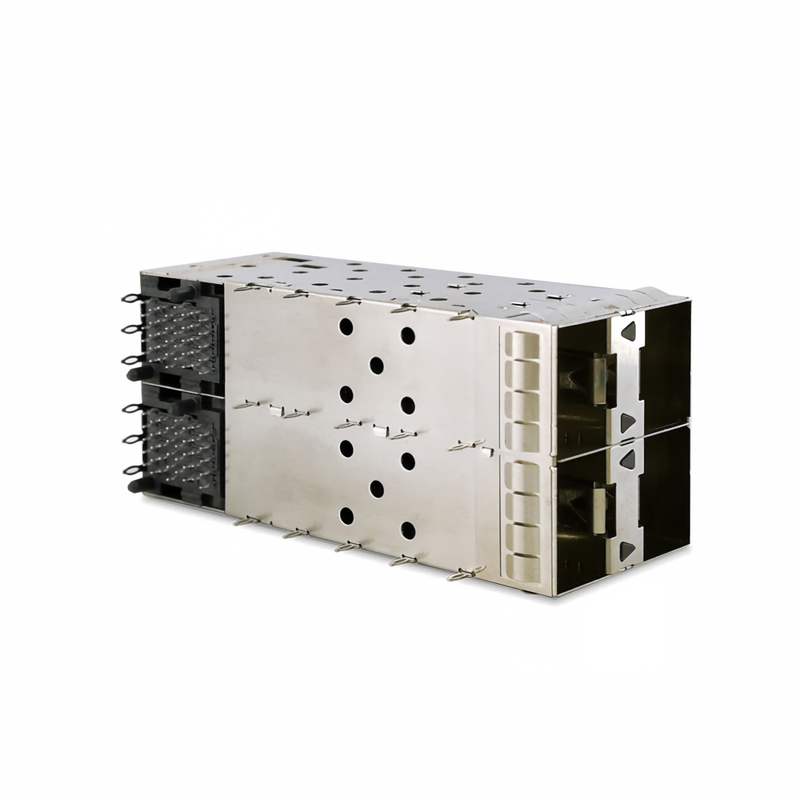 SFP + 2x2 Basın-Uyumlu Bağlantı 80pin Küçük Şekil-Şekil Pltuggable Plus Yığılmış 2-by-1 Çoklu Port SFP + Bağlantısı W / Lightpipe Portları