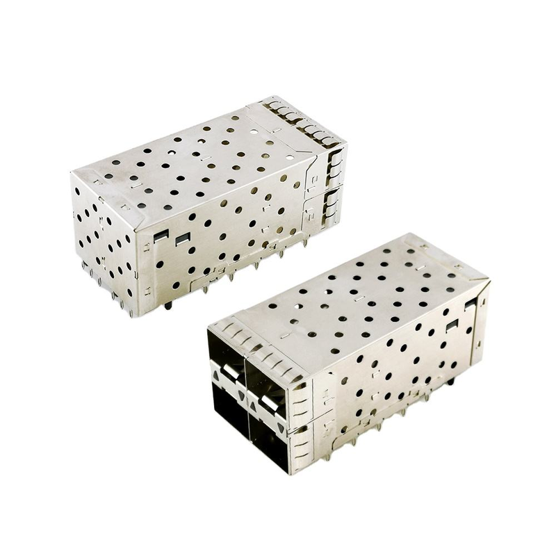 SFP + 2x2 Basın-Uyumlu Bağlantı 80pin Küçük Şekil-Şekil Pltuggable Plus Yığılmış 2-by-1 Çoklu Port SFP + Bağlantısı W / Lightpipe Portları