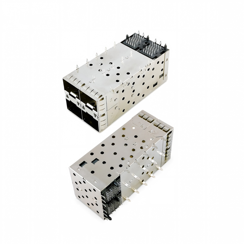 SFP + 2x2 Basın-Uyumlu Bağlantı 80pin Küçük Şekil-Şekil Pltuggable Plus Yığılmış 2-by-1 Çoklu Port SFP + Bağlantısı W / Lightpipe Portları