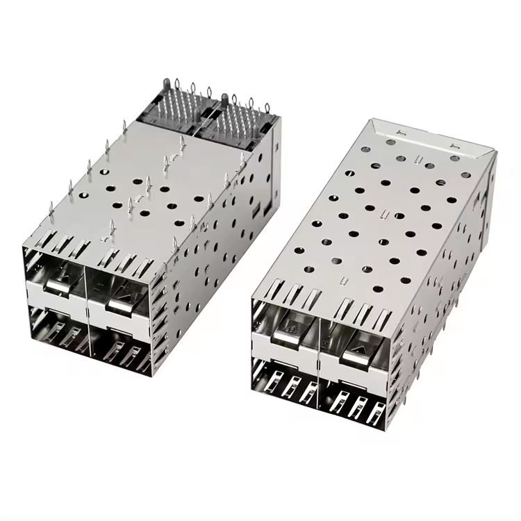 QSFP SFP Kafes 2X2 Port Kafes Işık Borulu XFP CFP Sfp Konnektör Toz Kapağı Fiber Optik Modül Kalkanı