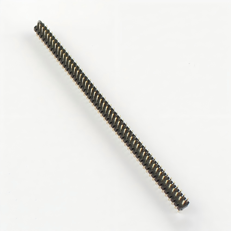1,0 mm hatve 2x50 pinli pres-fit konnektör, çift sıralı, düz pinli, 1 mm hatveli, kart yuvalı, çift plastik pinli konnektör