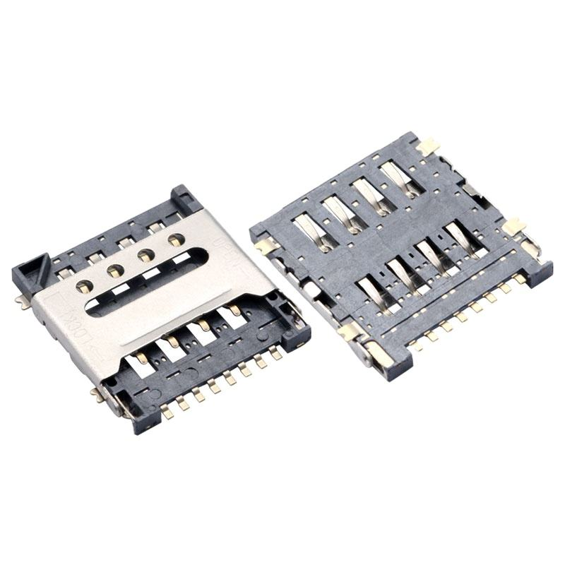 Mikro SIM Kart Soketi 8 Pin H1.5 Çevirmeli Tip Dişi Konnektör SUS Gövde Bakır Alaşım