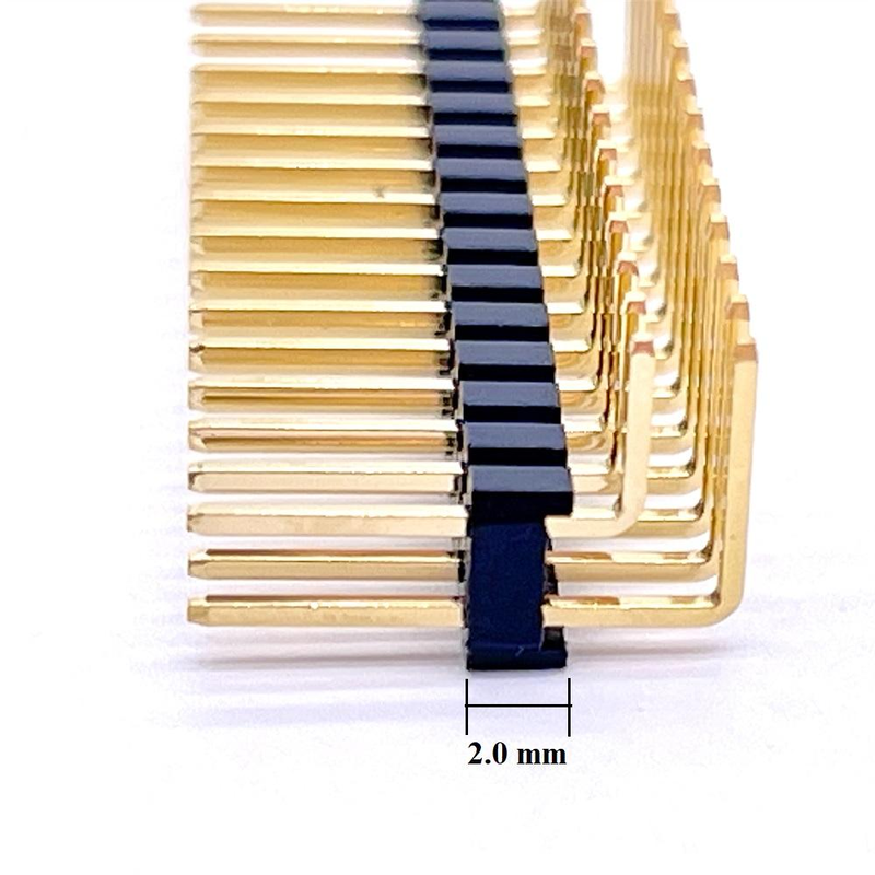 Brass Contact IP68 40-pin 2.0 mm Pitch Dual Row Plastic PCB Right Angle Pin Header