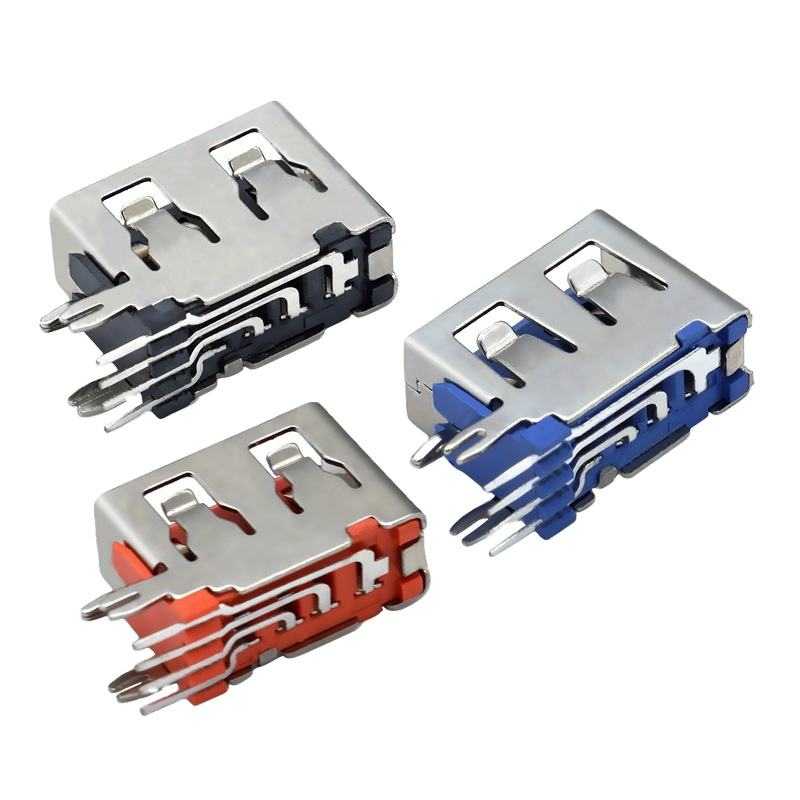 USB Type A Female Short Body 10.0 Insert Black White Orange Plastic 90 Degree Bend Connector